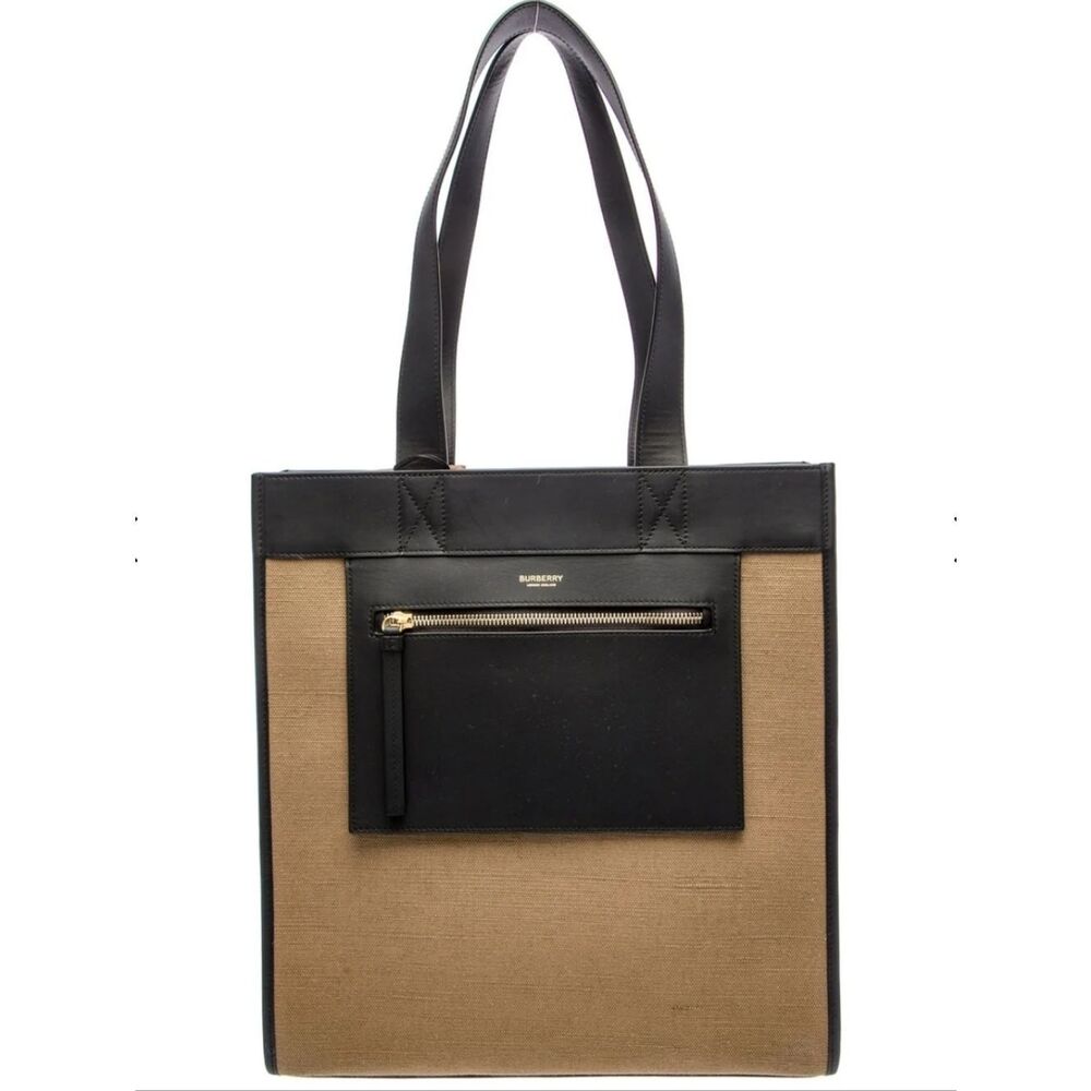Burberry Black and Tan Canvas Vertical Tote
